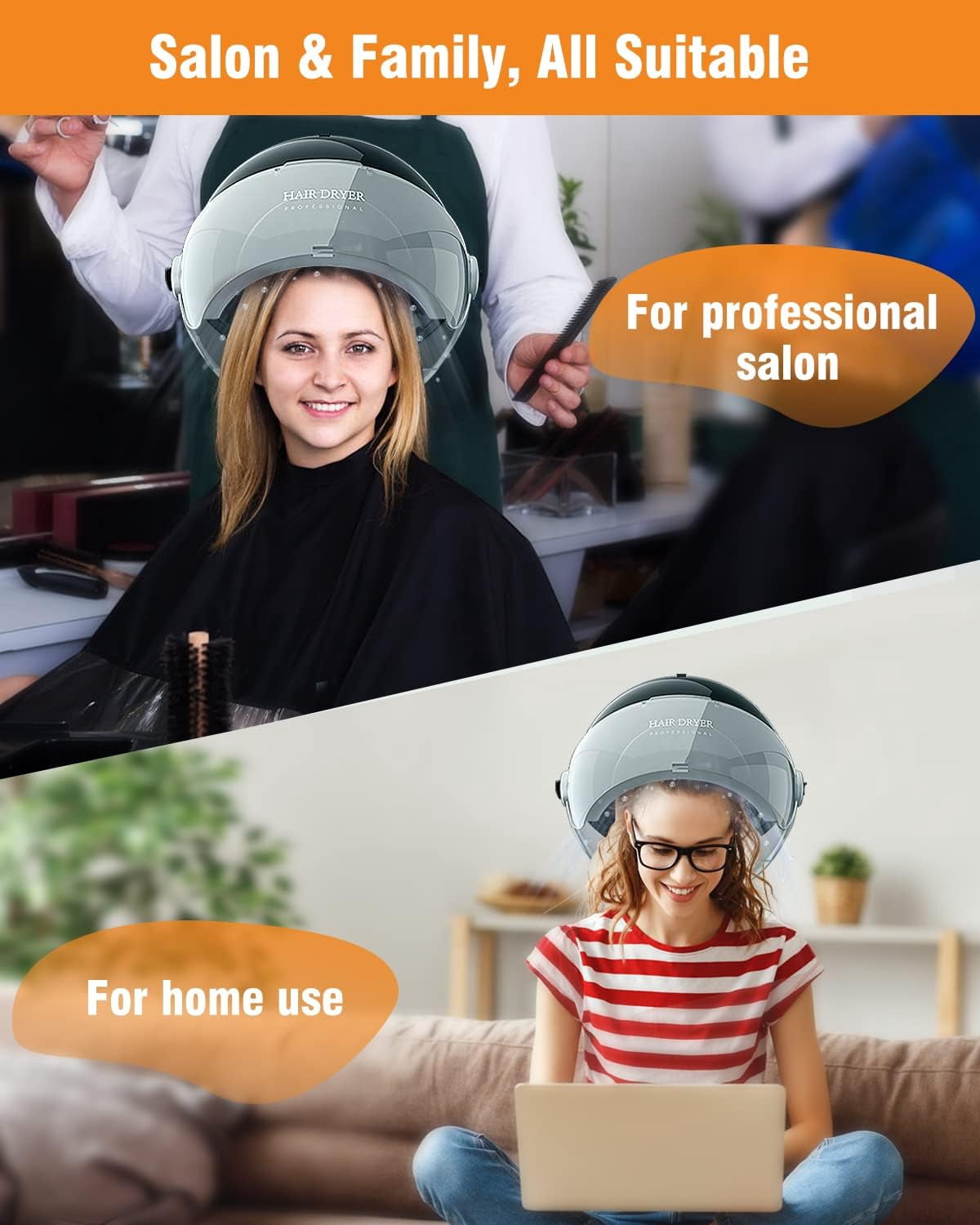 1875W Ionic Hooded Hair Dryer Professional Bonnet Standing Hair Dryer for Home Salon