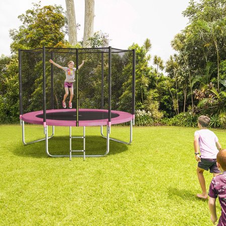 AOTOB 8FT Trampoline for Kids/Adults, Backyard 600 LBS Trampoline with Safety Enclosure Net/Ladder,Pink