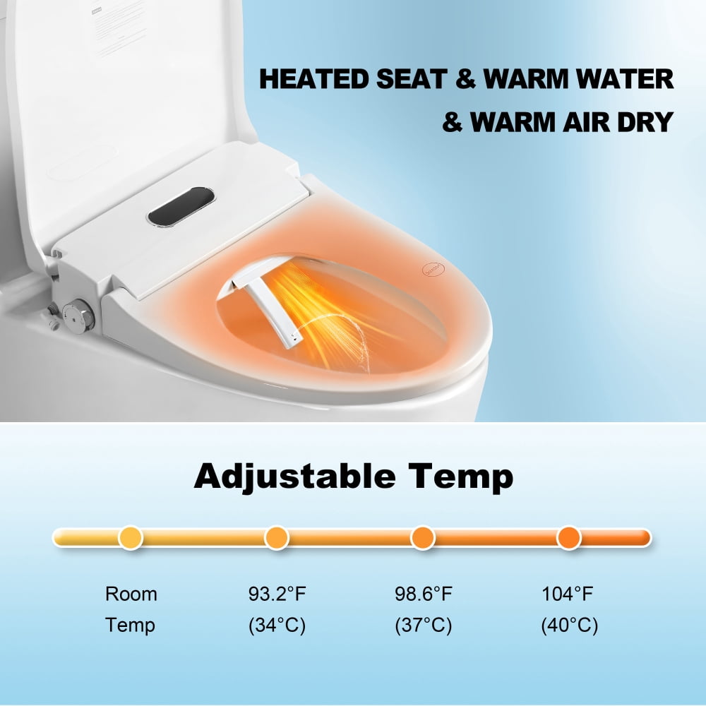 Elongated Smart Bidet Seat with Radar Open/Close, Heated Seat & Water, Night Light, Remote