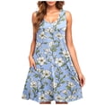 thumbnail image 2 of Long Sleeve Dress Plus Size Sundress Women's Casual Plus-size Sleeveless Round Neck Short Floral Dress Light Blue S, 2 of 5