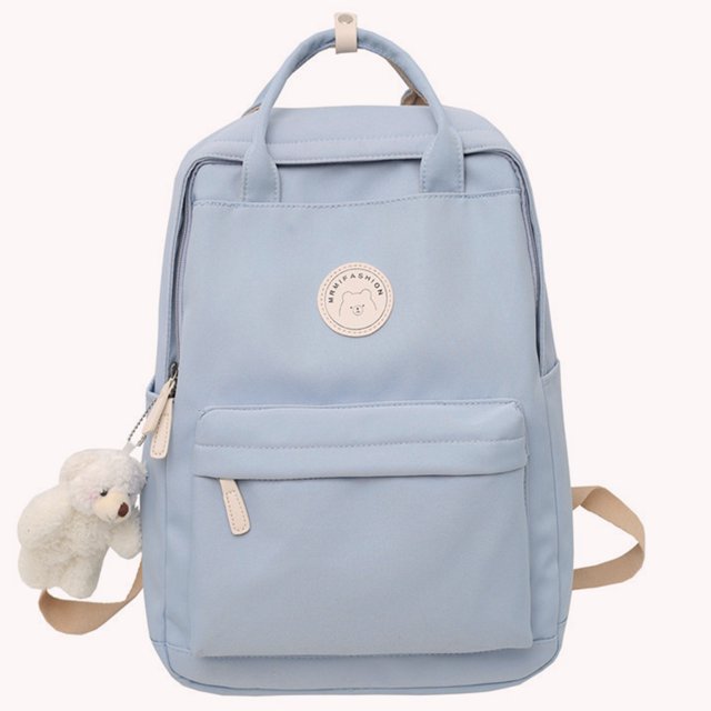 Mochila Informal Mochila Infantil Teens Gran Capacidad con Colgante Felpa Cremallera Azul