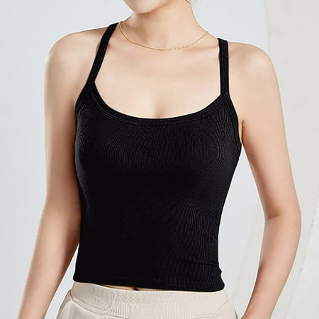 SNKSDGM Women s Plus Easter Shirts Seamless Tank Tops for Women Cropped New Back Bottoming Shirt with Chest Pad Slim Underwear Without Bra Top Ladies  Word Collar Inside.