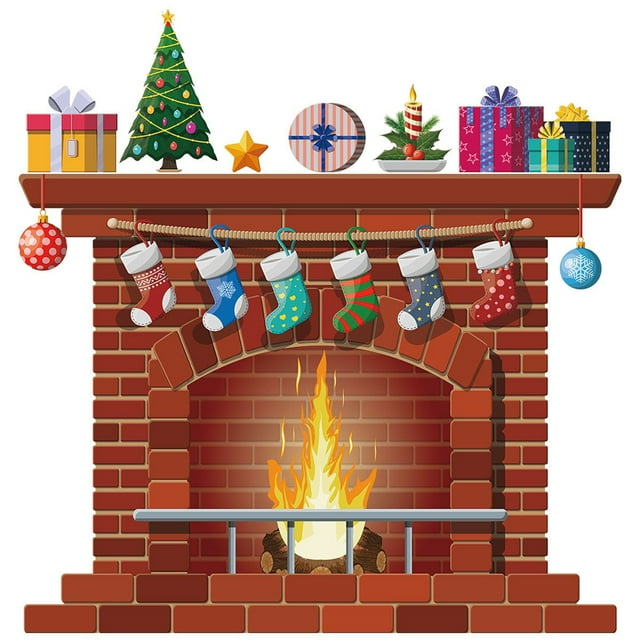 Papel Tapiz De Decoración De Dormitorio, Calcomanías De Pared De Chimenea De Navidad Calcomanías De Pared De Chimenea De Navidad Etiqueta De Decoración Del Hogar De Bricolaje Elaborada Por Expertos