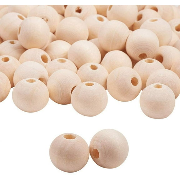 Wooden Beads 100pcs 12mm Unfinished Natural Round Wooden Spacer Beads Round Ball Wooden Loose Beads for Necklace Bracelet Hair Braids Jewelry DIY Craft Making Moccasin Color Moccasin