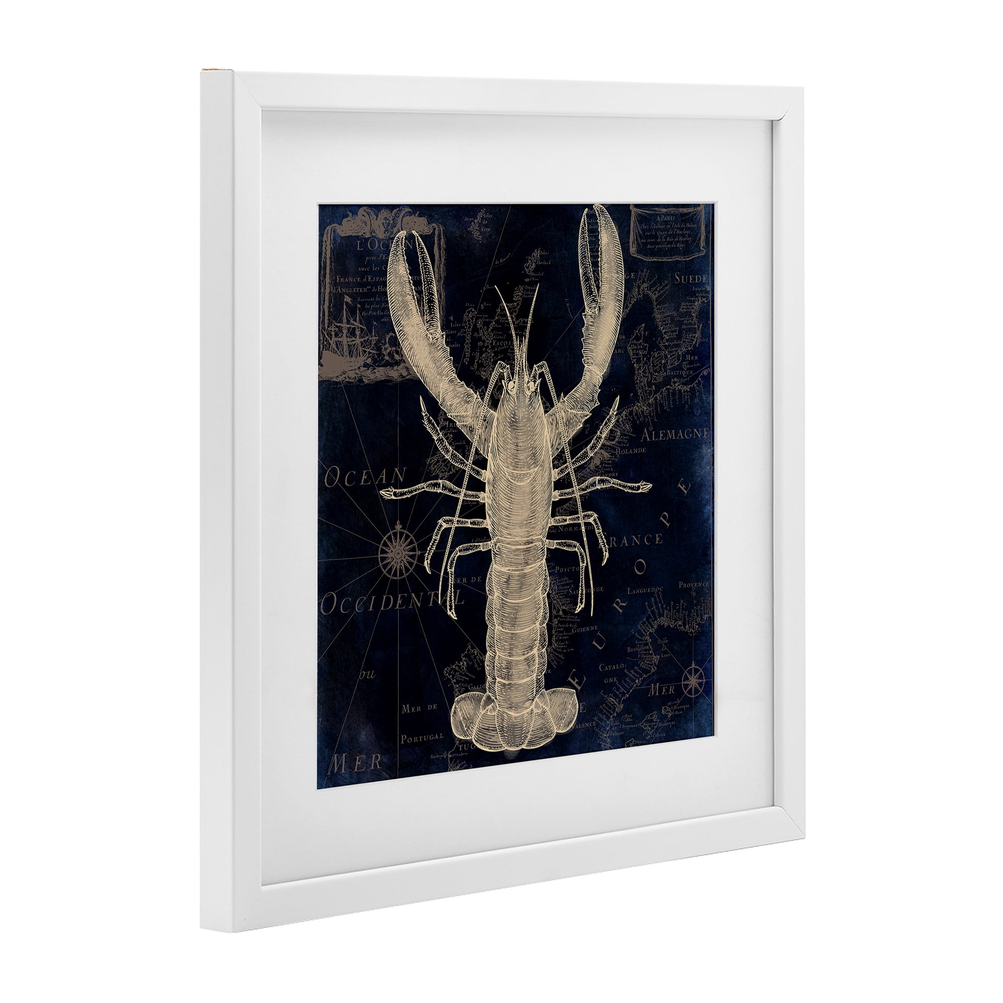 Lobster Contour over Map White Framed Print Under Glass, design by Sasha