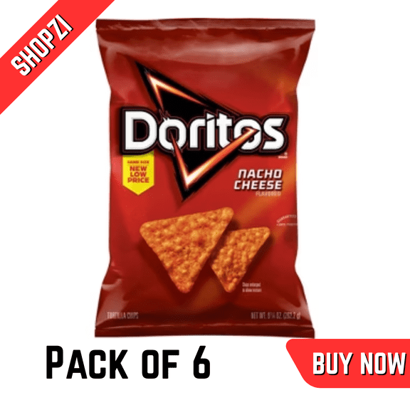 Doritos Flavored Tortilla Chips, Nacho Cheese, Party Snack, 9.25 oz Bag, 6 Pack
