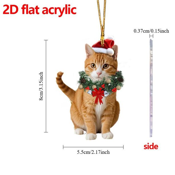 mfyjkho Adorno navideño de gato, acrílico plano 2D de 8 cm, colgante decorativo para guirnalda navideña, juego de 8