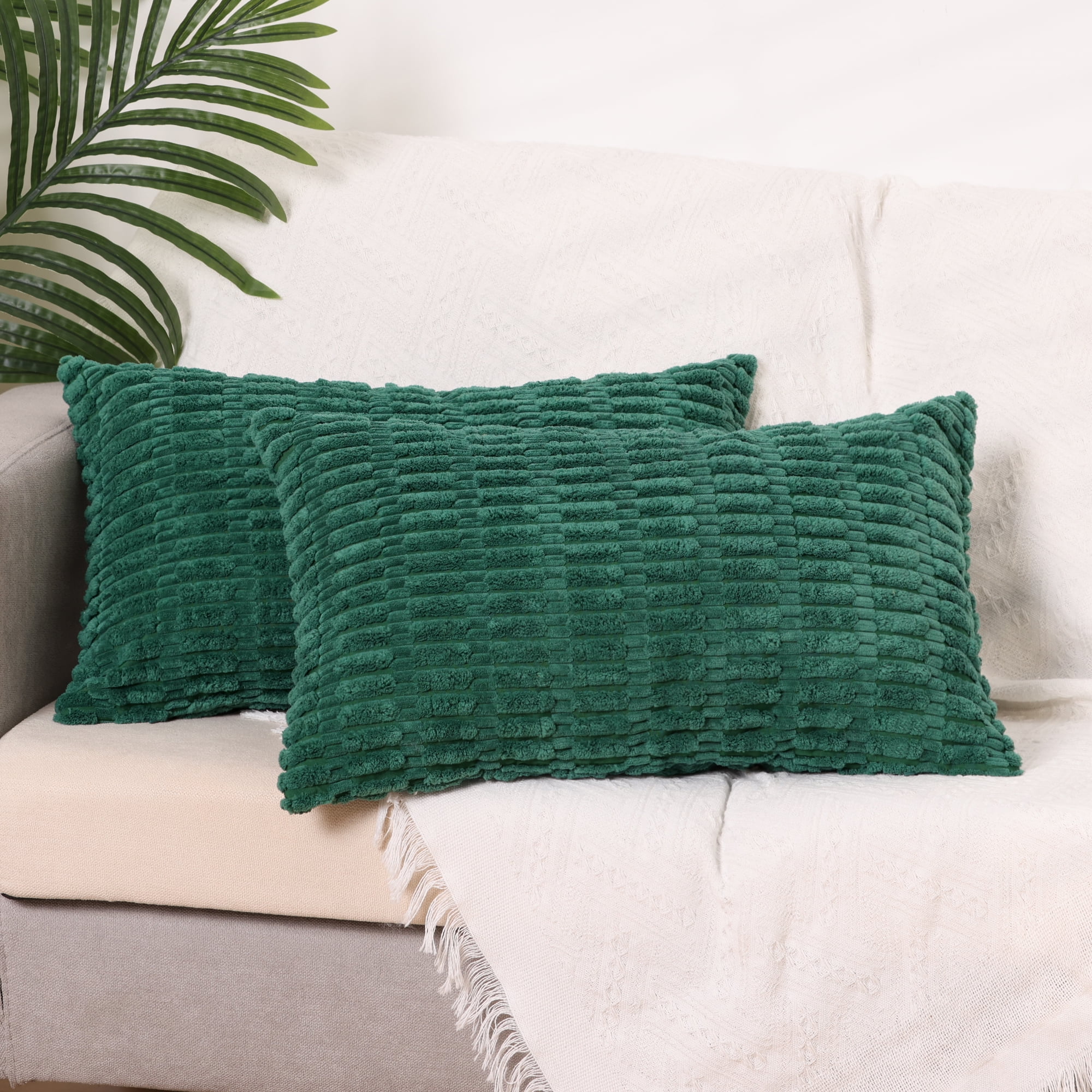 Unique Bargains Corduroy Soft Square Cushion Covers Modern Throw Pillow Covers (2 Count) Dark Green 12"x20"