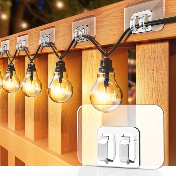 100 pieces Hooks for outdoor lighting, with adhesive strips, No damage, no tools, no holes, waterproof and UV resistant, Perfect for Christmas and patio decoration