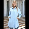 thumbnail image 4 of Vestido Camisero Informal para Mujer, Cuello en V, Botones, Larga, Holgado, Minivestido Azul L, 4 of 8