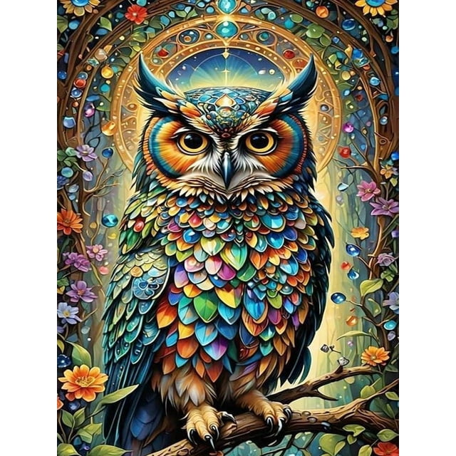 Kit de Peinture Hibou Oiseau Animal Broderie Carrée Ronde Artisanat, 30*40cm, Cadre Non Inclus.
