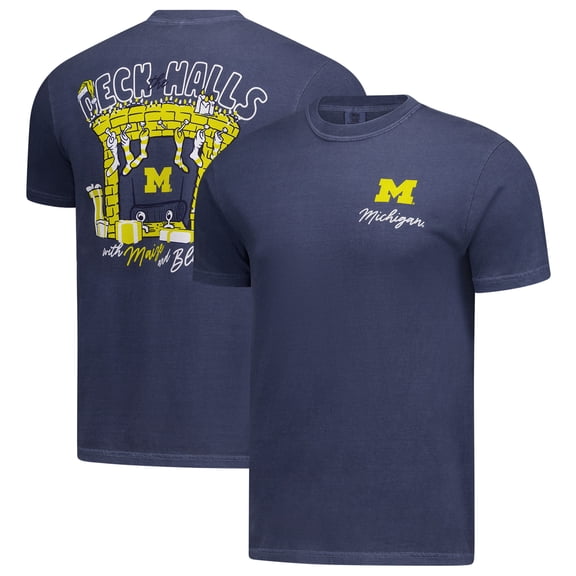 Men's Navy Michigan Wolverines Deck the Halls Comfort Colors T-Shirt