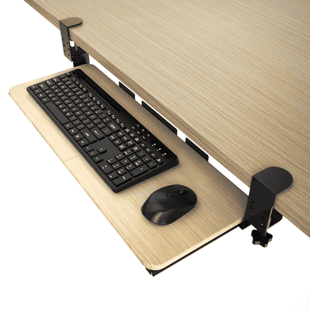 keyboard tray under desk, large size , silent, slide-out platform, ergonomic computer drawer for keyboard & mouse, pine