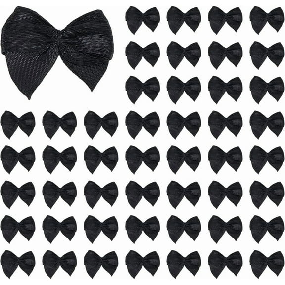 200Pcs Small Satin Ribbon Bows Decorative Tiny Bowknot Small Cute Bowknot Supplies Black Bows for DIY Sewing Appliques Crafts Decoration Hair Accessories Wedding Gift Box Ornament