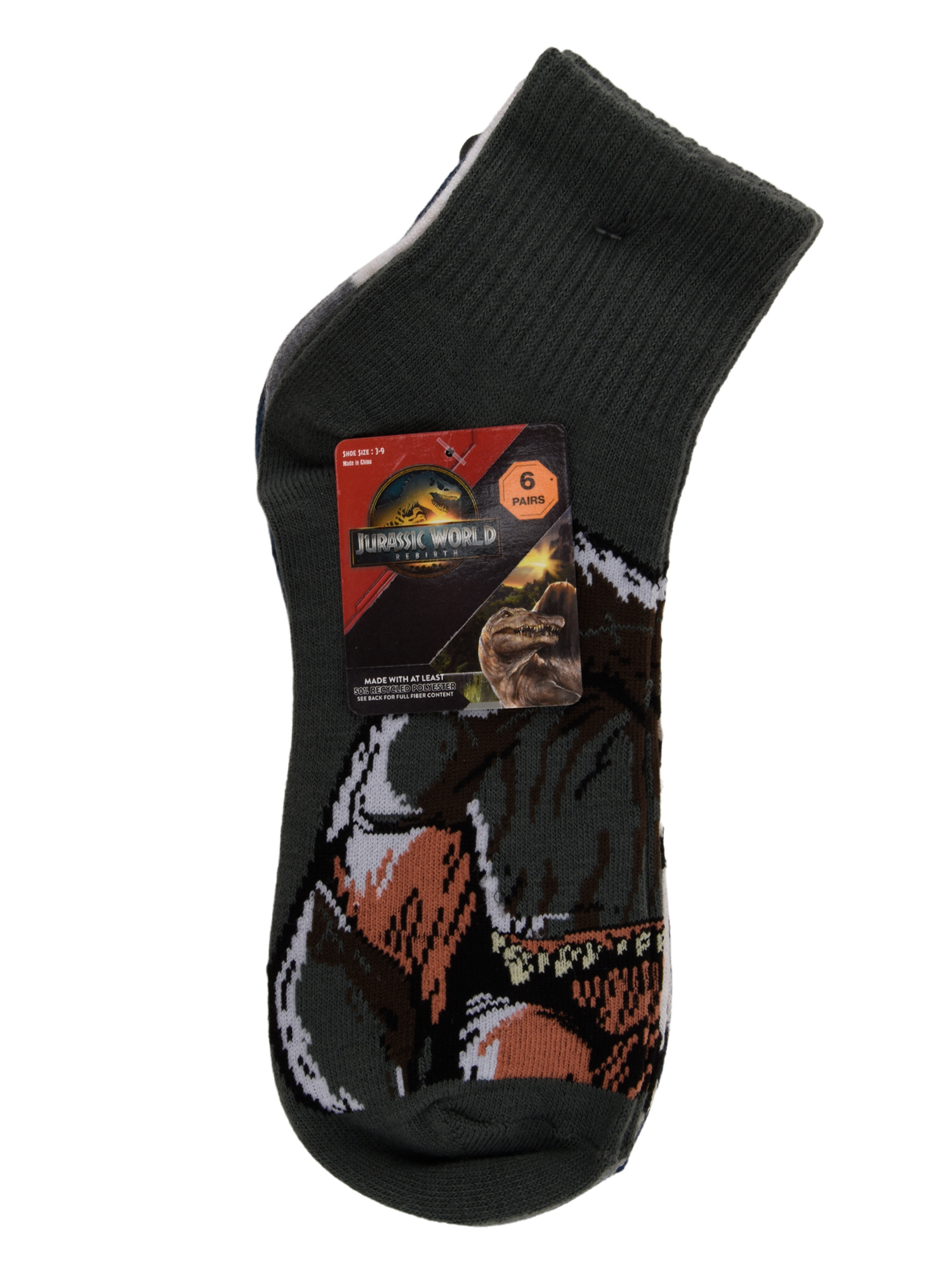 Jurassic Park Ankle Socks, 6-Pack, Boys Sizes L Boys
