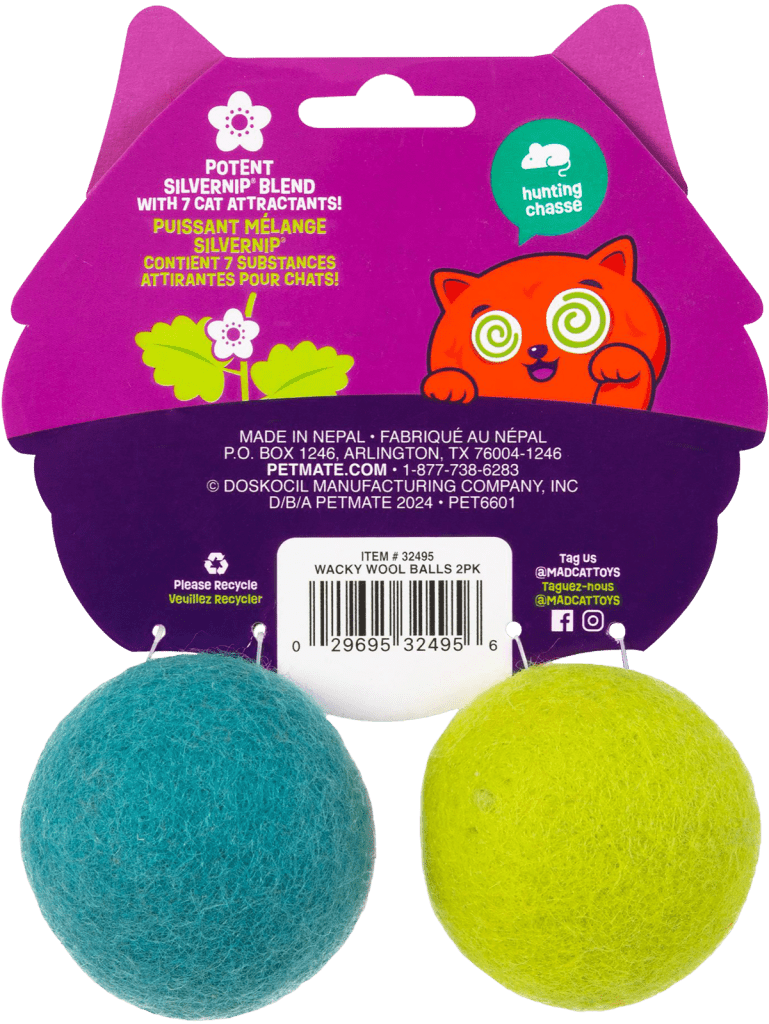 CAT TOY WACKY WOOL BALL 2 CT MAD CAT