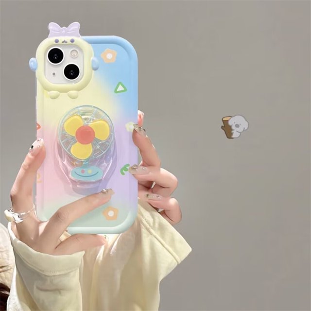 Gradiente Color Rotatable Fan Holder Bracket 3D Bow Knot Little Monster Lens Cartoon Clear Tp U Case Para Samsung Galaxy S20FE S23 Plus Ultra A34 A51 A5