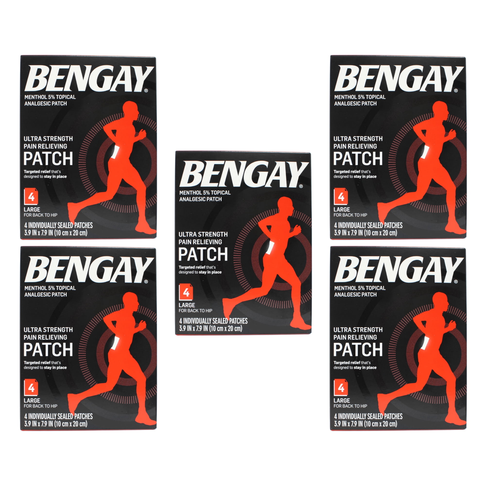 5 Pack - Bengay Ultra Strength, Pain Relieving Patch, Large Size, 4 Count Each