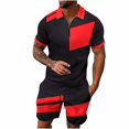 thumbnail image 2 of Frnrwgo Mens 2 Piece Short Set Color Block Half Zip Collared Short Sleeve Shirts and Shorts Casual Summer Outfits, 2 of 3