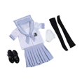 thumbnail image 3 of Uniforme de colegiala a escala 1:6, ropa de mujer, falda, conjunto de manga corta, disfraz azul claro, 3 of 9