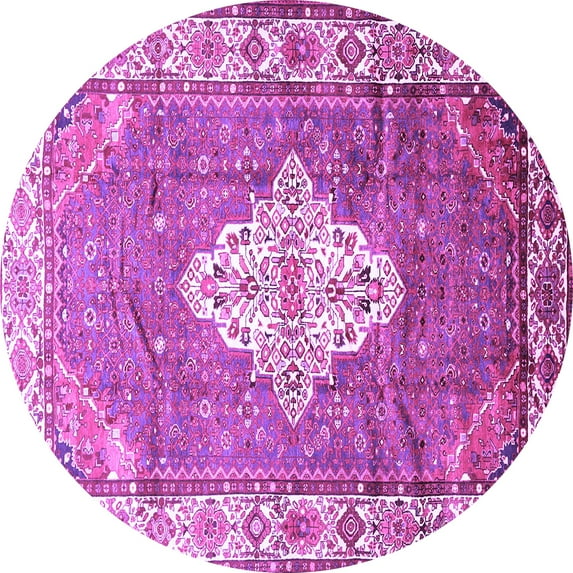 Ahgly Company Indoor Round Medallion Purple Traditional Area Rugs, 3' Round