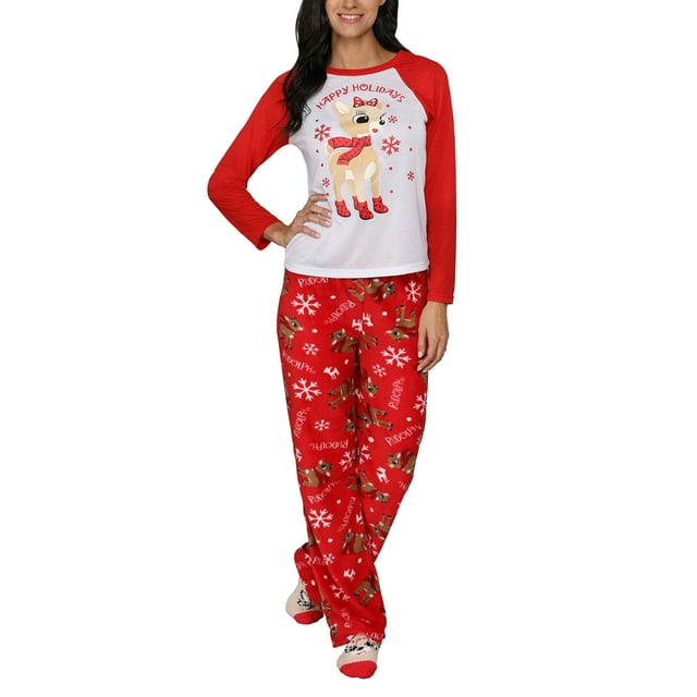 ITFABS Ensemble de Pyjamas de Noël pour la Famille, Hauts à Col Rond à Imprimé de Cerf + Pantalons