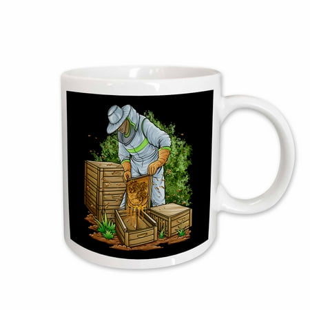 3drose, Illustration of Beekeeper with Bees and Honeycomb Honey, 15oz Mug