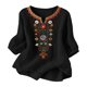 thumbnail image 2 of Neewe Women's Embroidered Tops 3/4 Sleeve Traditional Boho Shirts for Women V Neck Peasant Tunic Blouses, 2 of 8