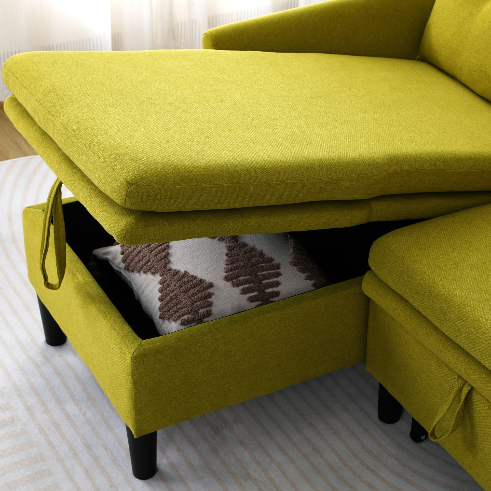 Convertible Sofa Bed,L-Shaped Sectional Sleeper Sofa with Storage Chaise,Cotton Linen Pull Out Sleeper Couch for Small Living Room,Apartment,Green