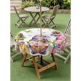 thumbnail image 4 of Outdoor Tablecloths with Umbrella Hole & Zipper, Spring Floral Round Tablecloth 54 Inch, Watercolor Gnomes Flowers Butterflies Yellow Waterproof Table Cloth, Patio/Pool/Picnic Table Covers, 4 of 8