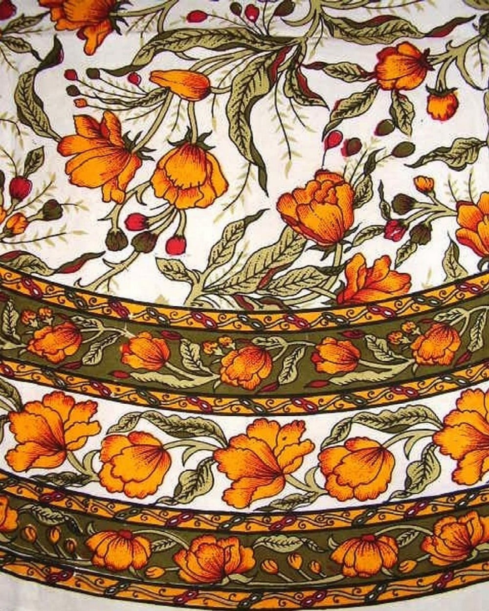 French Floral Round Cotton Tablecloth 70" Saffron