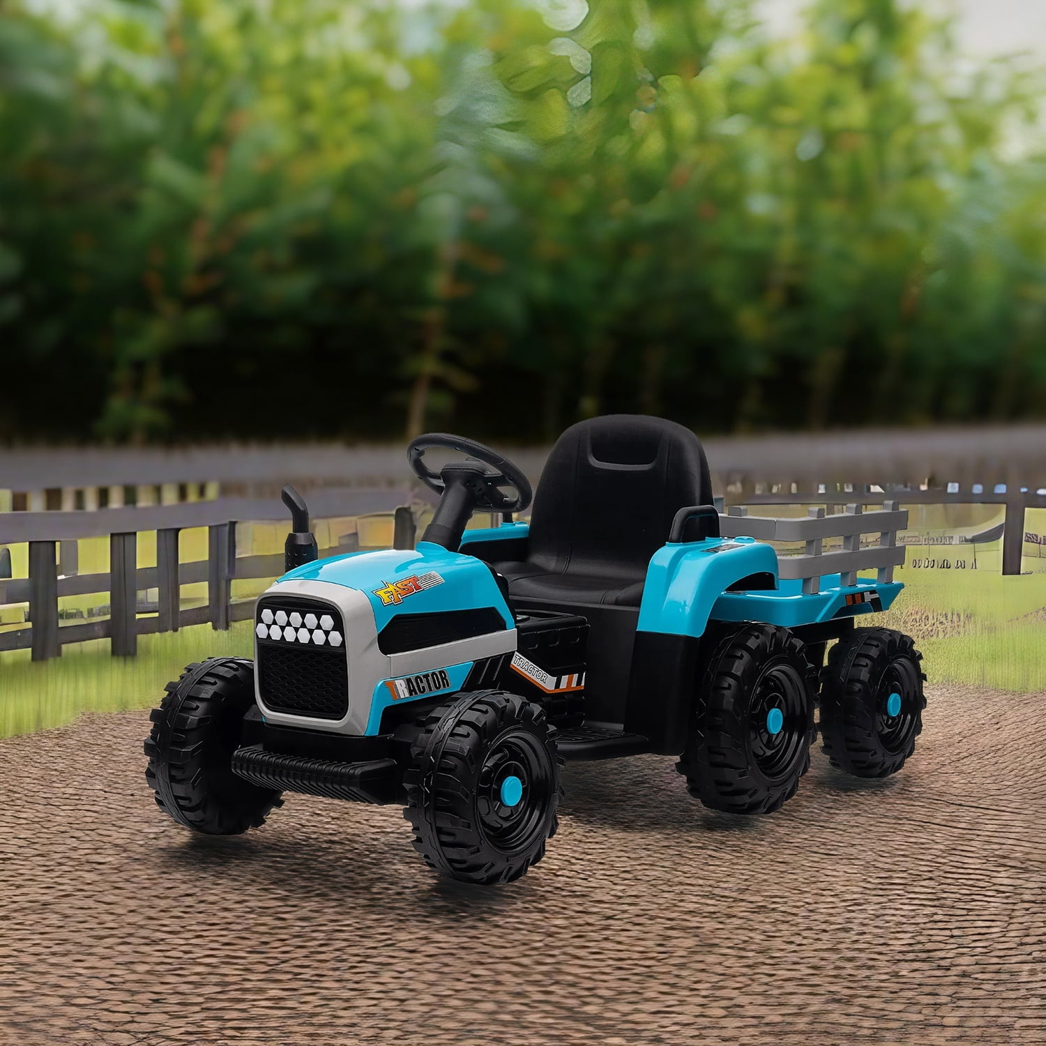 CIPACHO 12v Battery-Powered Kids Toy Tractor with Trailer and 3-Gear-Shift Ground Loader Ride On with USB&Bluetooth Audio Functions, Blue CIPACHO 12v Battery-Powered Kids Toy Tractor with Trailer and 3-Gear-Shift Ground Loader Ride On with USB&Bluetooth Audio Functions, Blue