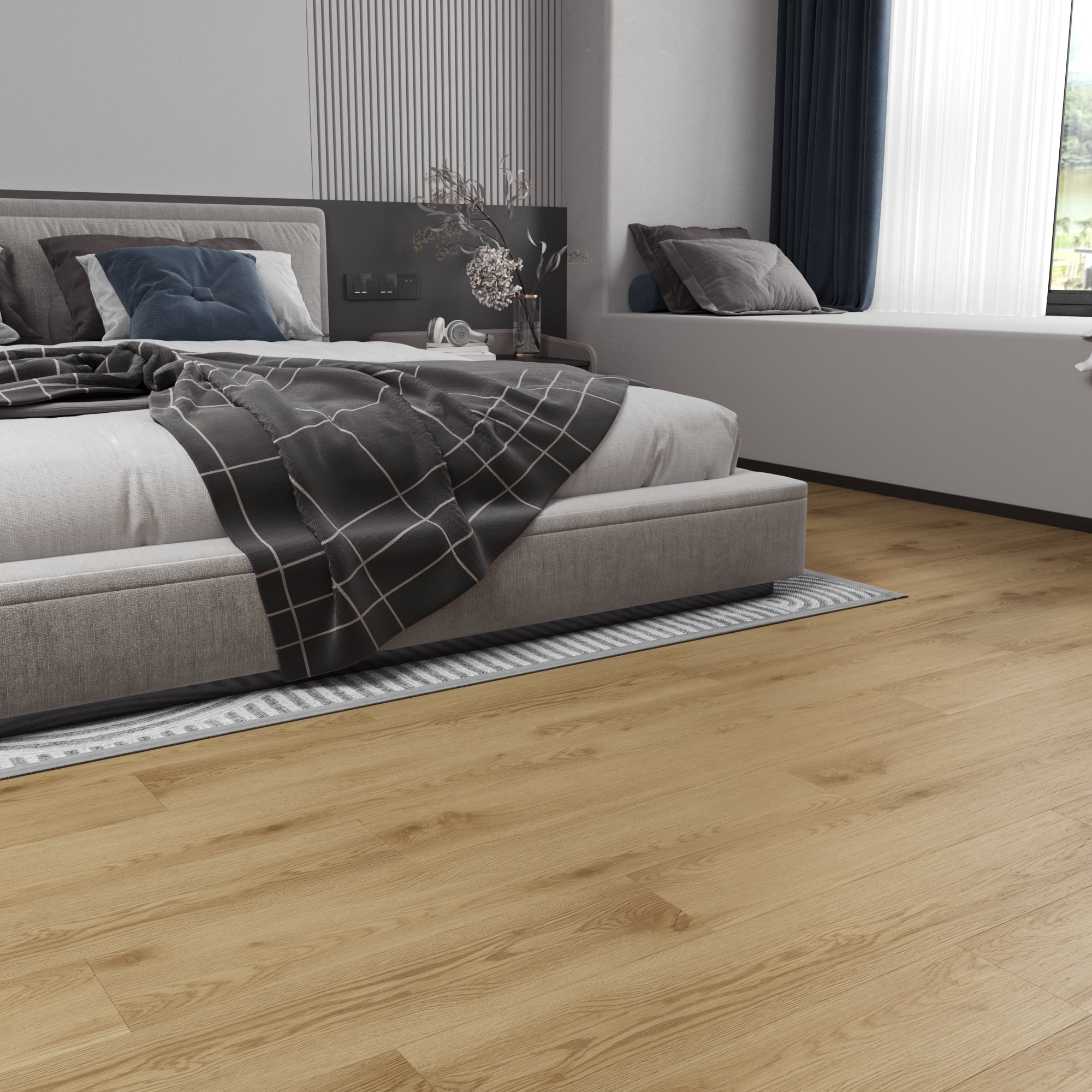 Peel and Stick Floor Tile Waterproof Light Oak Vinyl Flooring 36-Pack 54 Sq.Ft, DIY Self Adhesive Wood Plank for Bedroom, Kitchen, Living Room