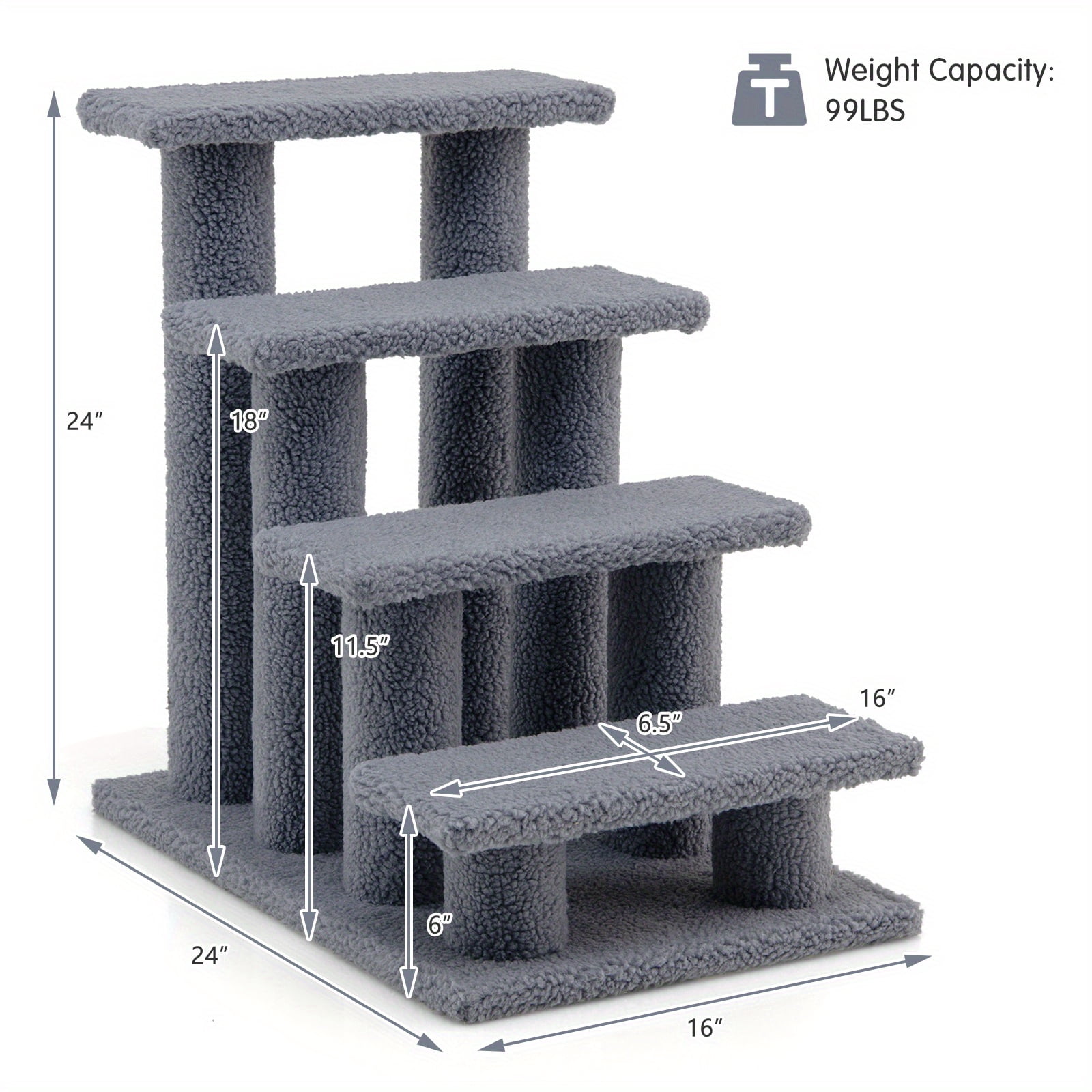 FANRUINA 24" 4-Step Pet Stairs Carpeted Ladder Ramp 8 Scratching Post  Tree Climber