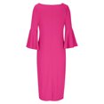 thumbnail image 5 of Uaswgudfs ​Women's Off-Shoulder Long Sleeve Satin Flowy Dress​ - Flared Cuff Midi Dress for Summer Formal Occasions, Casual with Smooth Fit & Adjustable Waist Hot Pink 2XL, 5 of 6