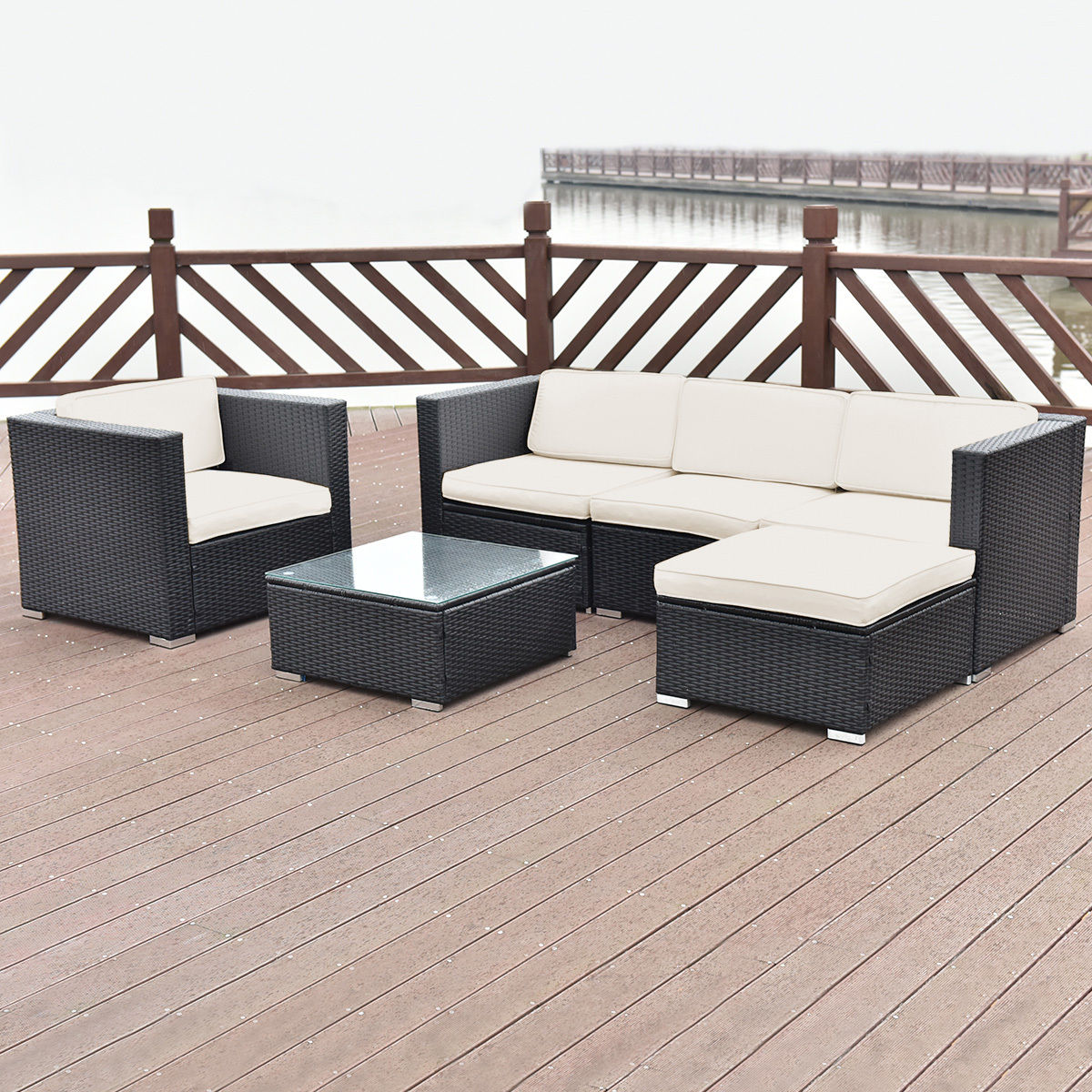 Costway 6 Pc Patio Rattan Furniture Set Sectional Cushioned Seat Garden Black Wicker Walmart Com Walmart Com