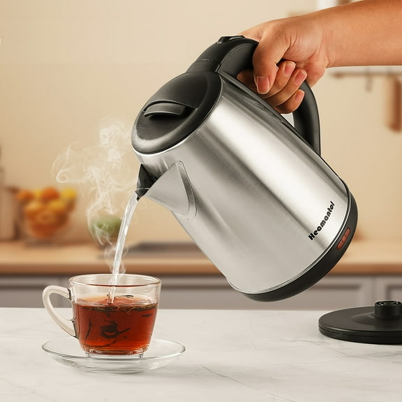 Electric Kettle 60.87oz Cordless | 700W Stainless Steel Double Wall | Auto Shut-Off & Boil-Dry Protection | BPA-Free with LED Indicator | Fast Boiling for Coffee & Tea | Sleek Durable Design
