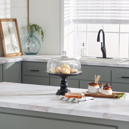 DecMode 12  x 14  Black Wood Cake Stand with Glass Lid  1-Piece