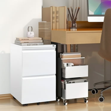 ModFusion Lockable 2-Drawer File Cabinet for Desk, Portable, Fits Legal, Letter & A4 Sizes, White