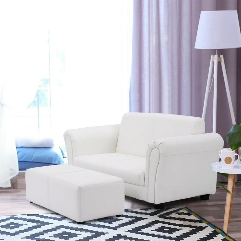 Costway White Kids Sofa Armrest Chair Couch Lounge Children Birthday Gift w Ottoman