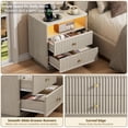 thumbnail image 3 of PAPROOS 22.8'' Large Fluted Nightstand, 2 Drawers Bedside Table with Charging Station and LED Light, Curved Corner Design Storage Night Stand End Table for Bedroom, Living Room, Beige Gray, 3 of 7