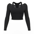thumbnail image 6 of Zedker Women's Crewneck Long Sleeve Workout Tops Fashion Fake Two Pieces Casual Yoga Shirts for Fitness and Running,Black,XXL, 6 of 8