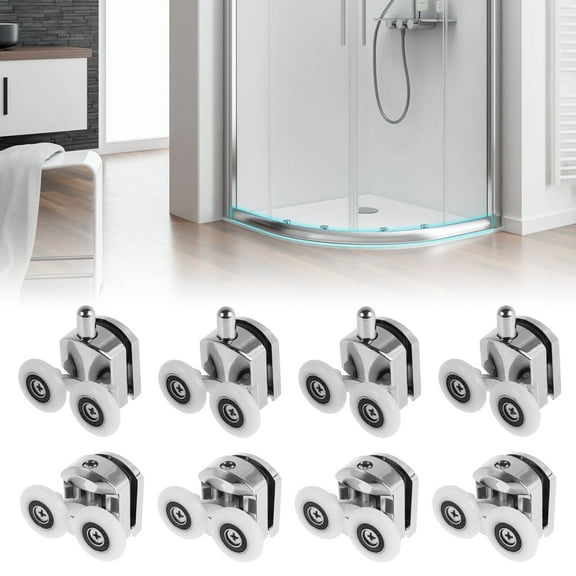 Pluokvzr 8pcs Shower Glass Door Rollers with Anti-Collision Pad 25mm Aluminum Alloy Replacement Shower Door Wheels/Runners Stable Easy to Install Sliding Wheels for Bathroom Door (Silvery)