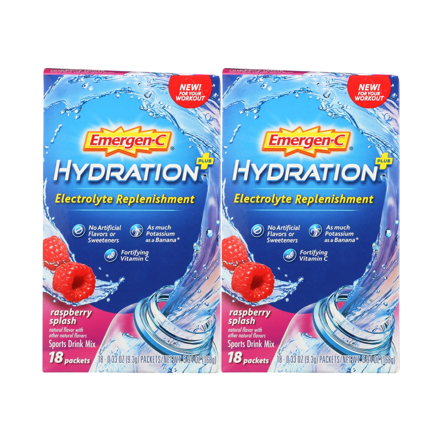 EmergenC Hydration+ Sports Drink Mix With Vitamin C Raspberry Flavor