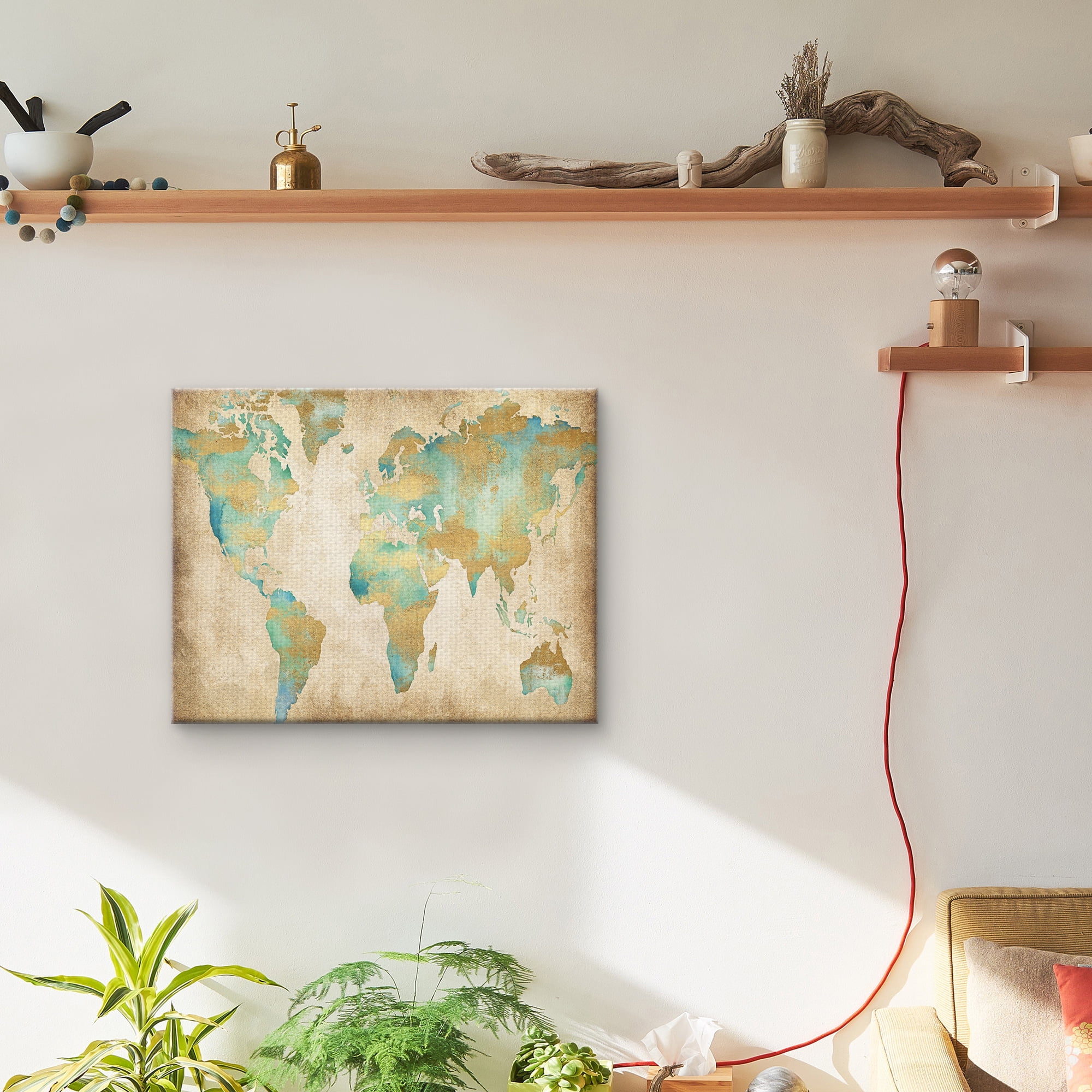 Masterpiece Art Gallery Golden World Map By Willowbrook Fine Art Canvas Art Print 22" x 28"