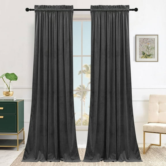 SMILETIME Dark Grey Velvet Curtains with Rod Pocket Thermal Insulated Soft Privacy Room Darkening Velvet Drapes for Bedroom and Living Room, Set of 2 Panels, 52 x 84 Inches Long