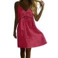 thumbnail image 2 of Afuyipoi Womens 100% Cotton V-Neck Spaghetti Strap Dress, Deep V-Neck Lace Waist A-Line Midi Dress, Soft Breathable Loose Casual Summer Beach Dress For Women Red Size L, 2 of 9