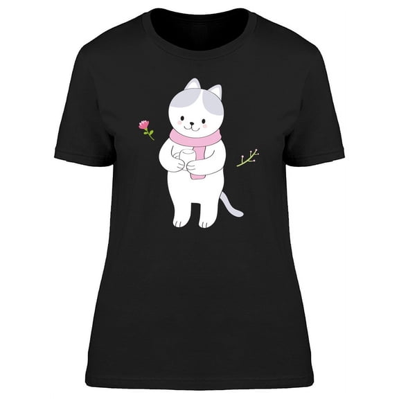 Cat With Scarf Looking At Mug T-Shirt Women -Image by Shutterstock, Female x-Large