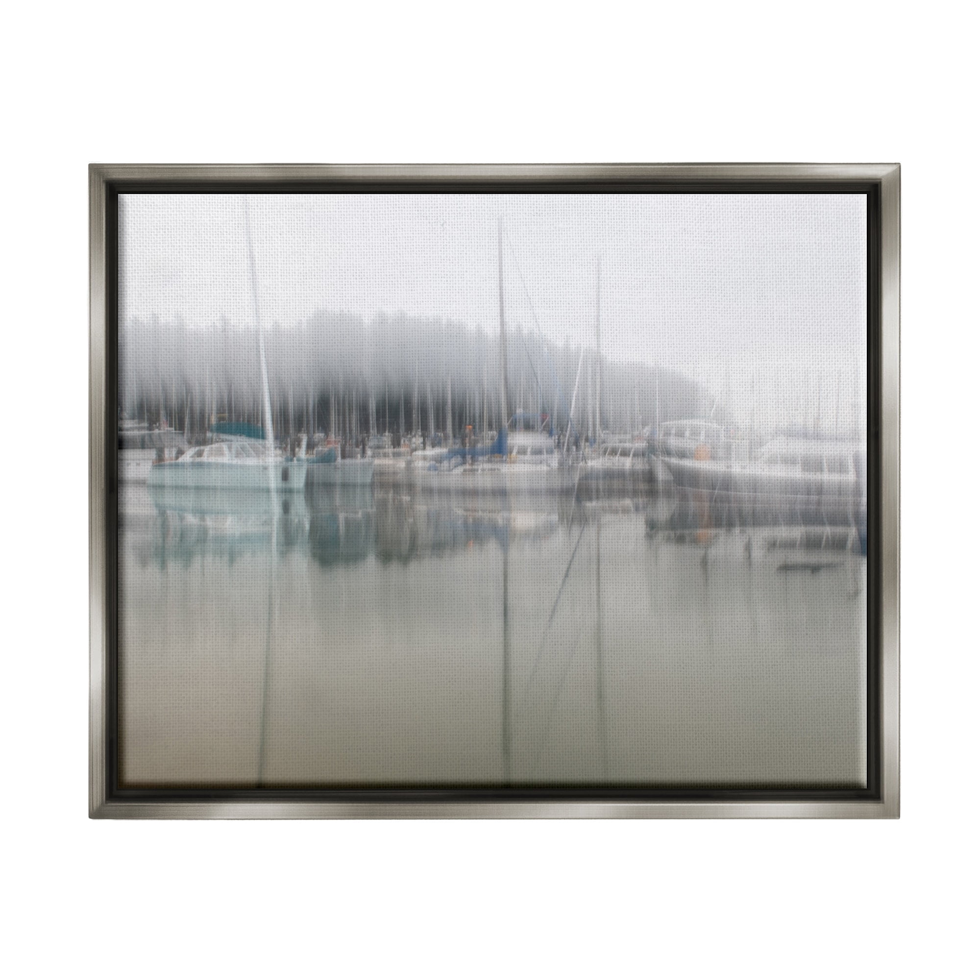 Stupell Industries Foggy Weather Boat Marina Peaceful Floating Watercraft Graphic Art Luster Gray Floating Framed Canvas Print Wall Art, Design by Nancy Crowell