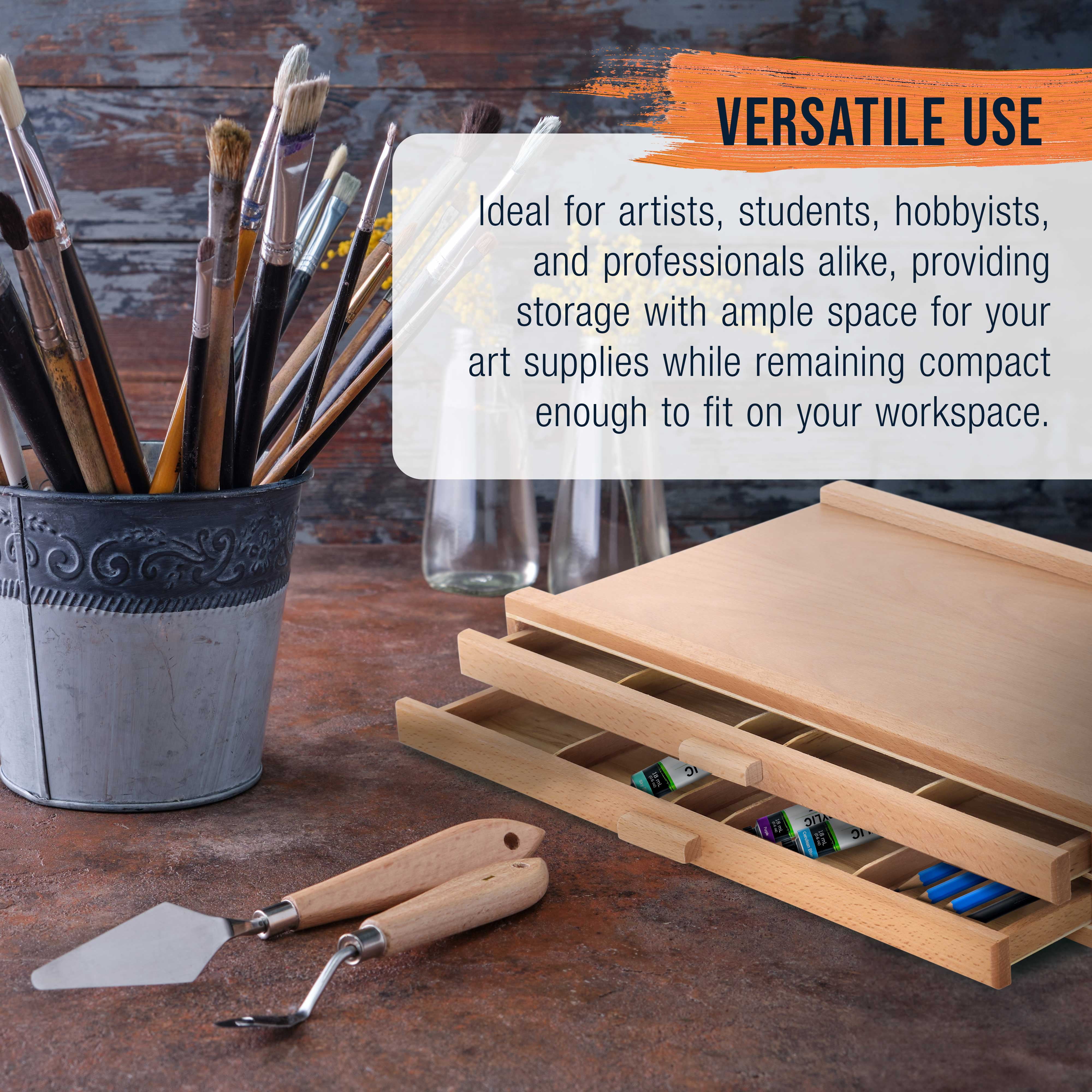 U.S. Art Supply 2-Drawer Artist Wood Pastel, Pen, Marker Storage Box - Elm Hardwood Construction, 5 Compartments per Drawer - Ideal for Pastels, Pens, Pencils, Charcoal, Blending Tools, and More